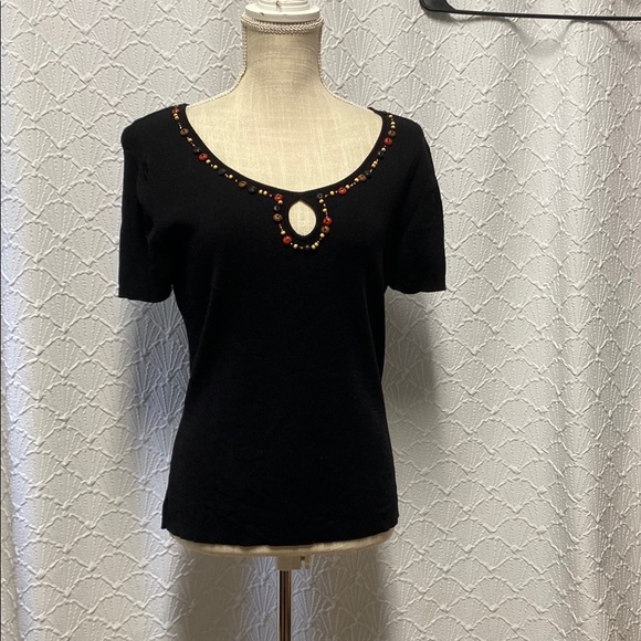 Ruby Rd. Size medium Embellished Black Women's Top key hole stretch casual comfy - Picture 1 of 7